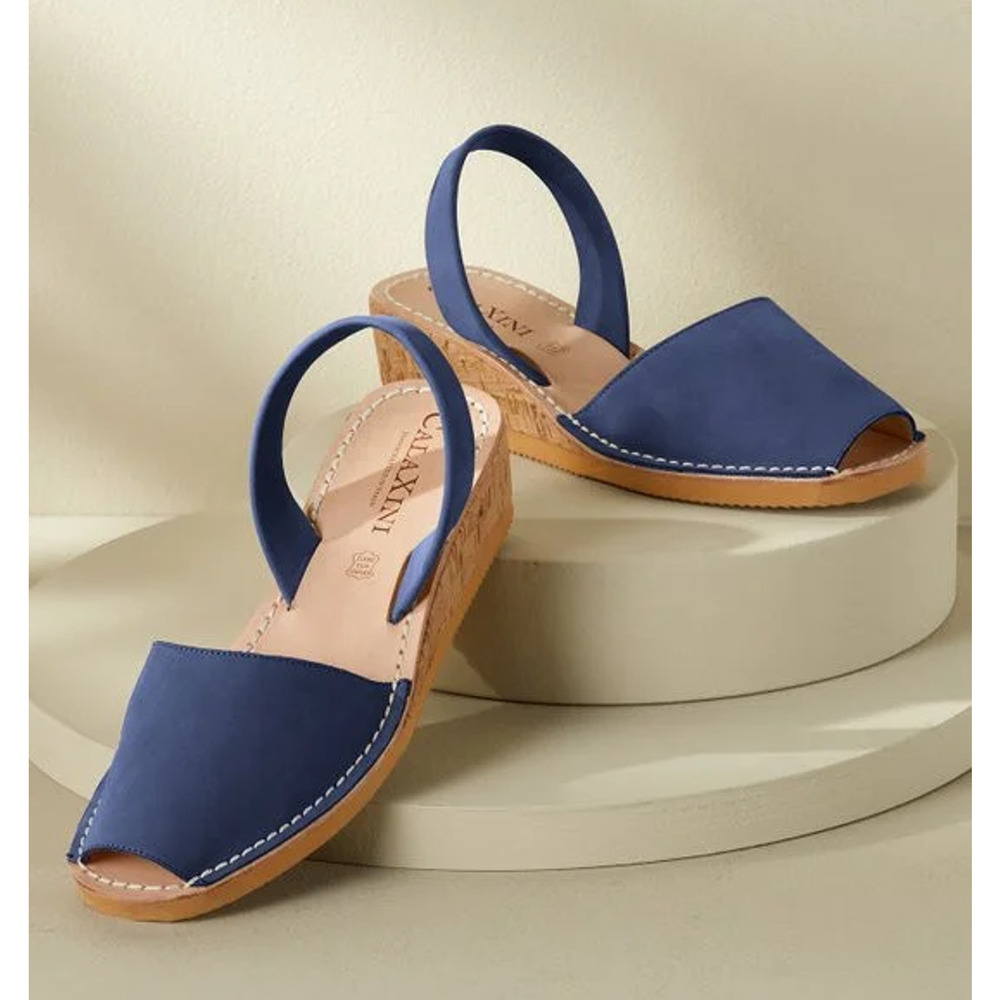 CalaXini Womens Cork Wedge Sandals EU 40 US 9.5-10 Navy Blue Suede NWOB